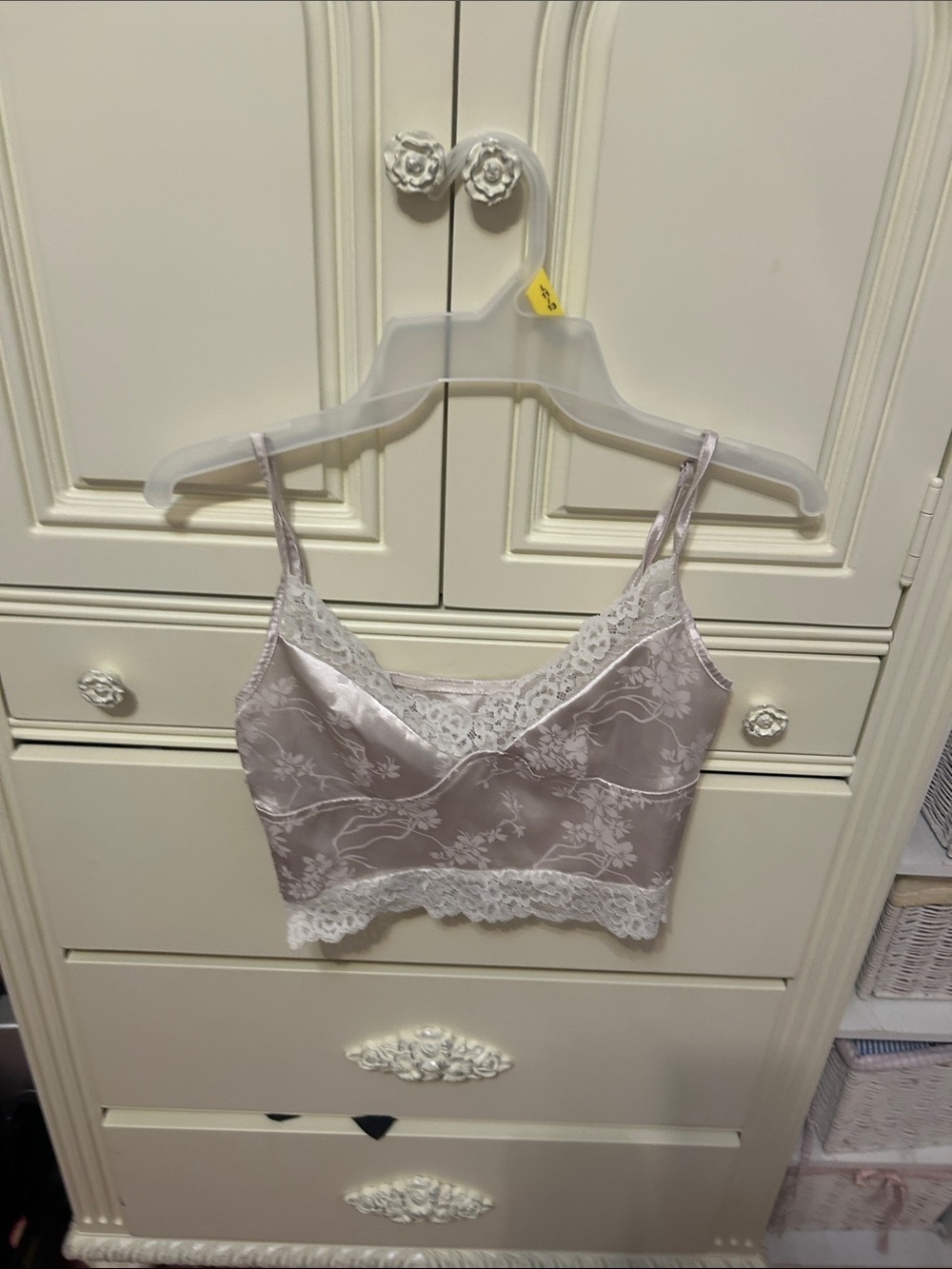 SHEIN Lace-Trim Satin Bralette Crop Top - Light Lavender